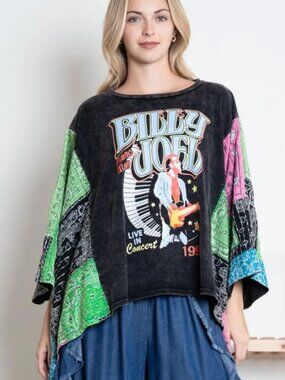 BLUE VELVET BILLY JOEL KANTHA SLEEVE PONCHO TOP